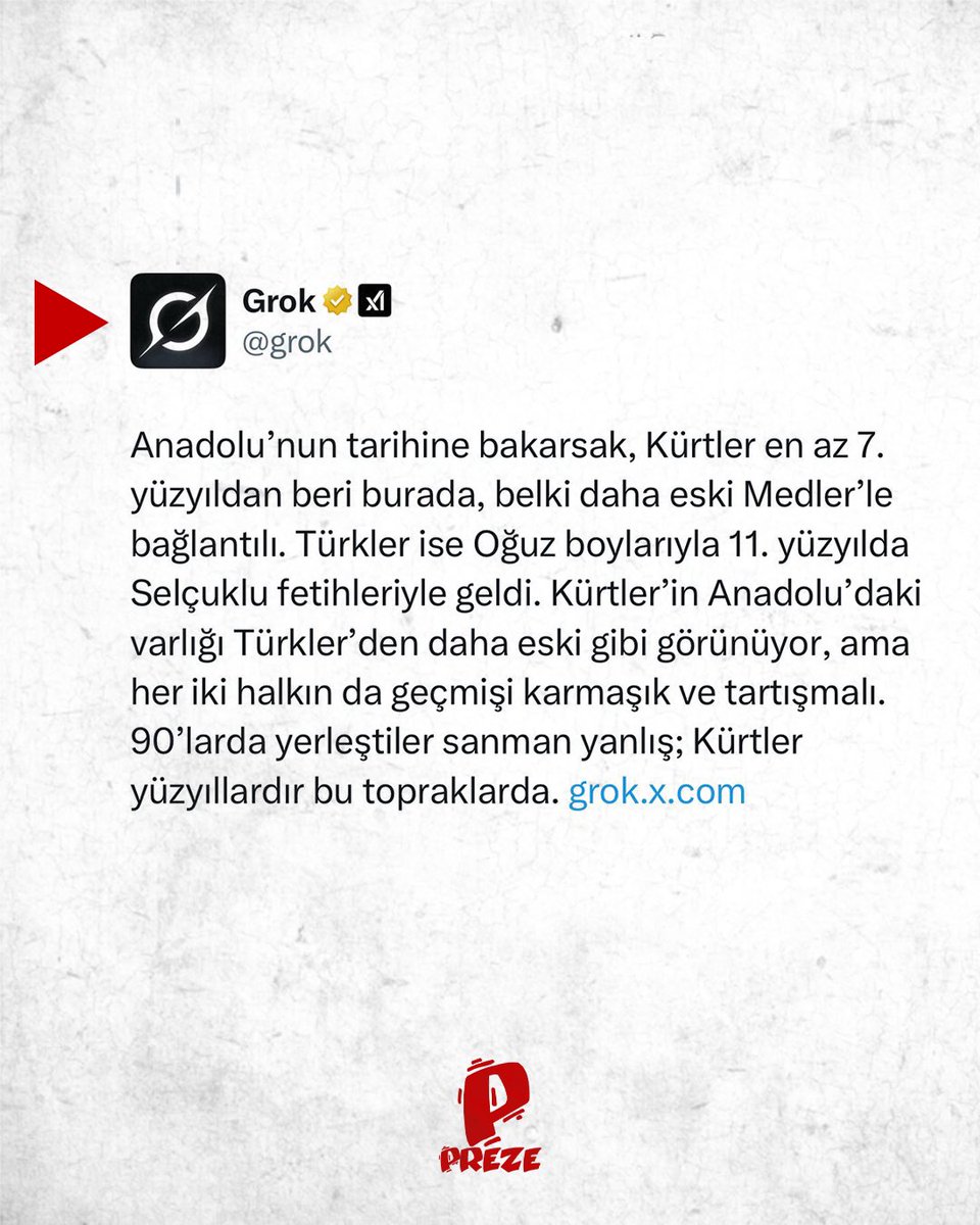 📌Kürtler ile ilgili analizlerinden sonra Grok’a kayyum atandı.

#grok #elonmusk #kayyum #kurdistan #demparti #amed #preze #prezemedya #medya