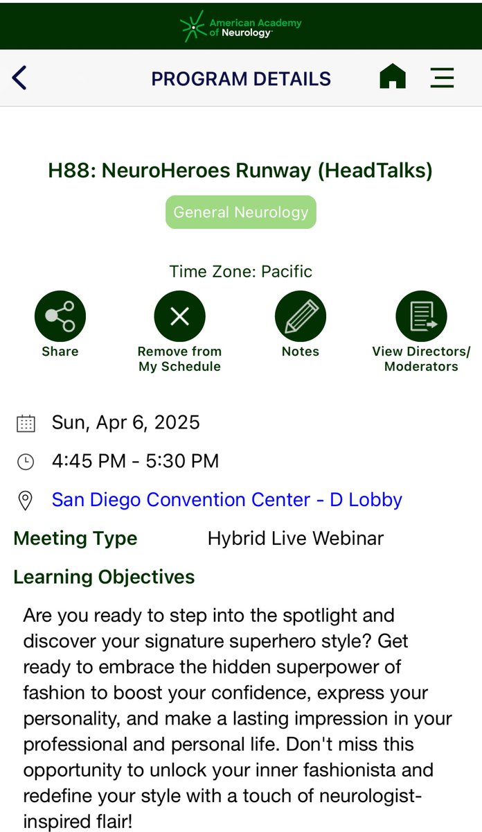 Sarvin Es Haghi (@sarvin_eshaghi) on Twitter photo Come join us at the AAN #NeuroHeroes Runway (HeadTalks) on Sunday, April 6 from 4:45–5:30 PM PT at the San Diego Convention Center – D Lobby!
#AANAM #HeadTalks <a href="/AANmember/">American Academy of Neurology</a> <a href="/DrHopeMO/">HL O'Brien</a> <a href="/RachelSalasMD/">Rachel Salas MD, MEd</a> <a href="/jposas/">Jose Posas, MD, FAAN</a> <a href="/anntiltonnola/">Ann Tilton, MD, FAAN</a> <a href="/MarkMilsteinMD/">Mark Milstein</a> <a href="/bensalem_owen/">Meriem Bensalem-Owen, MD, FAES, FANA, FACNS</a> Come join us at the AAN #NeuroHeroes Runway (HeadTalks) on Sunday, April 6 from 4:45–5:30 PM PT at the San Diego Convention Center – D Lobby!
#AANAM #HeadTalks <a href="/AANmember/">American Academy of Neurology</a> <a href="/DrHopeMO/">HL O'Brien</a> <a href="/RachelSalasMD/">Rachel Salas MD, MEd</a> <a href="/jposas/">Jose Posas, MD, FAAN</a> <a href="/anntiltonnola/">Ann Tilton, MD, FAAN</a> <a href="/MarkMilsteinMD/">Mark Milstein</a> <a href="/bensalem_owen/">Meriem Bensalem-Owen, MD, FAES, FANA, FACNS</a>