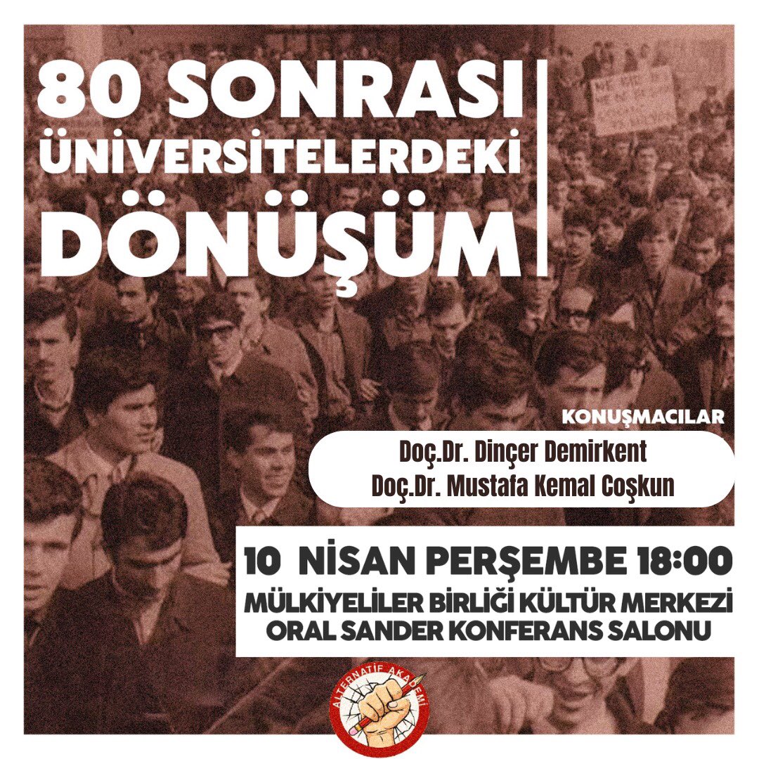 Karşı karşıya olduğumuz üniversite meselelerinin kuramsal arka planını, 
politika konularını ve dönüşümlerini tartışacağımız etkinliğimize tüm sıra arkadaşlarımızı ve ilgili dostlarımızı bekliyoruz!