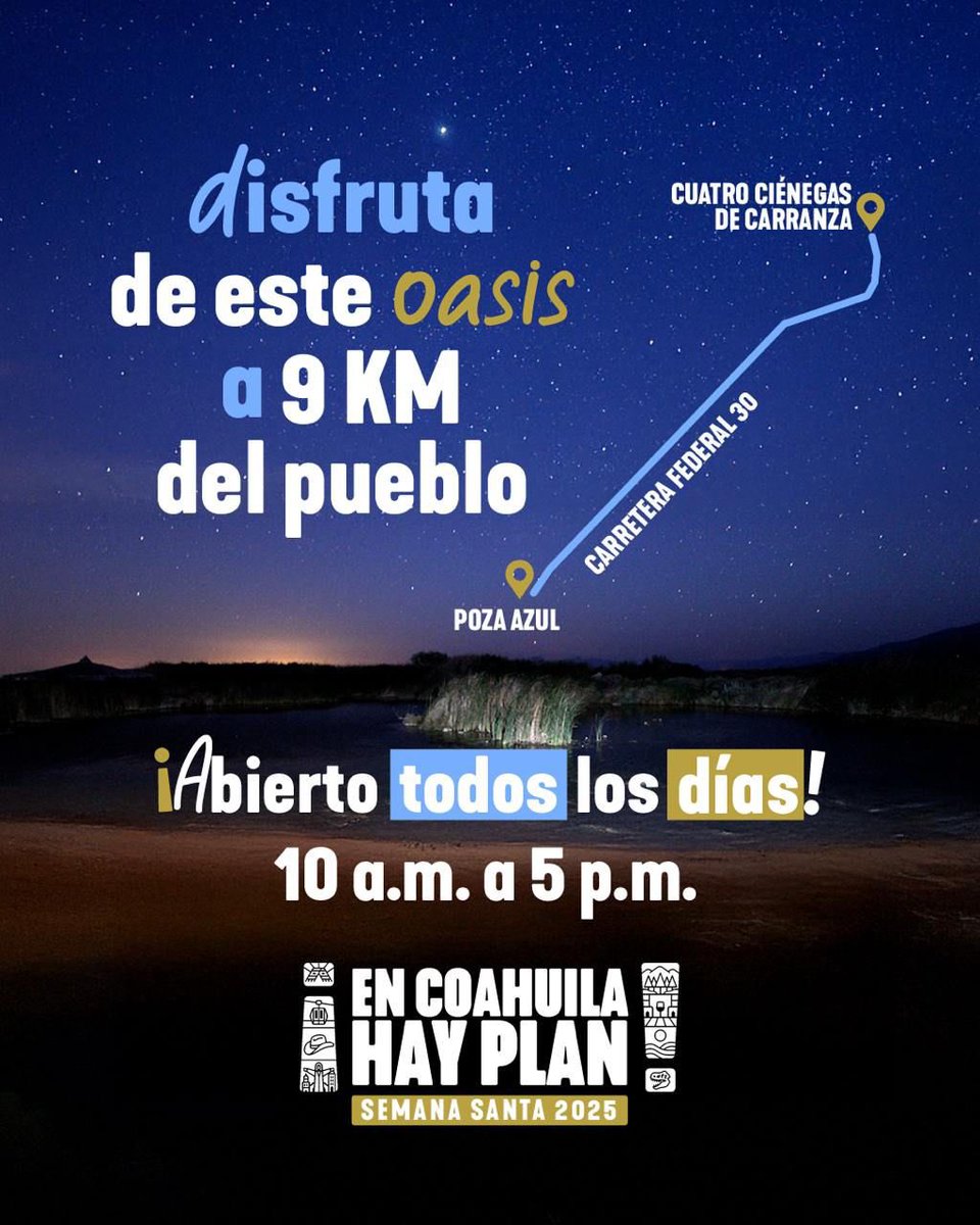 Coahuila's tweet photo. ¡En Coahuila hay plan!
Descubre la Poza Azul en Cuatro Ciénegas. Naturaleza que sorprende, colores que enamoran.

#EnCoahuilaHayPlan #CoahuilaPaDelante #APasosDeGigante #SorpréndeteConCoahuila https://t.co/4brBX1R6O9