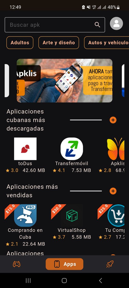 Tienda de cubana 🇨🇺 aplicaciones <a href="/APKlis_Cu/">APKlis</a> optimiza su infraestructura!!! Descargue sus aplicativos de forma rápida y segura. Próximamente será lanzada nueve versión de su Apk. #TransformaciónDigital <a href="/ETECSA_Cuba/">ETECSA</a> <a href="/PCTHabana_3CE/">Parque Científico Tecnológico La Habana</a> <a href="/universidad_uci/">Universidad de las Ciencias Informáticas</a> <a href="/MINCOMCuba/">Ministerio de Comunicaciones Cuba</a>