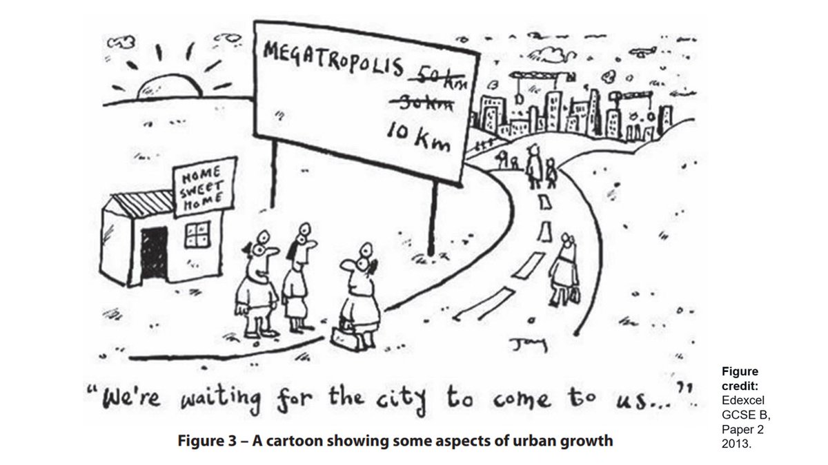 Urban growth cartoon: This is a handy discussion starter when starting units on urban change. Found in a past GCSE exam paper from Edexcel. In shared folder. #teachers #geography #geographyteacher