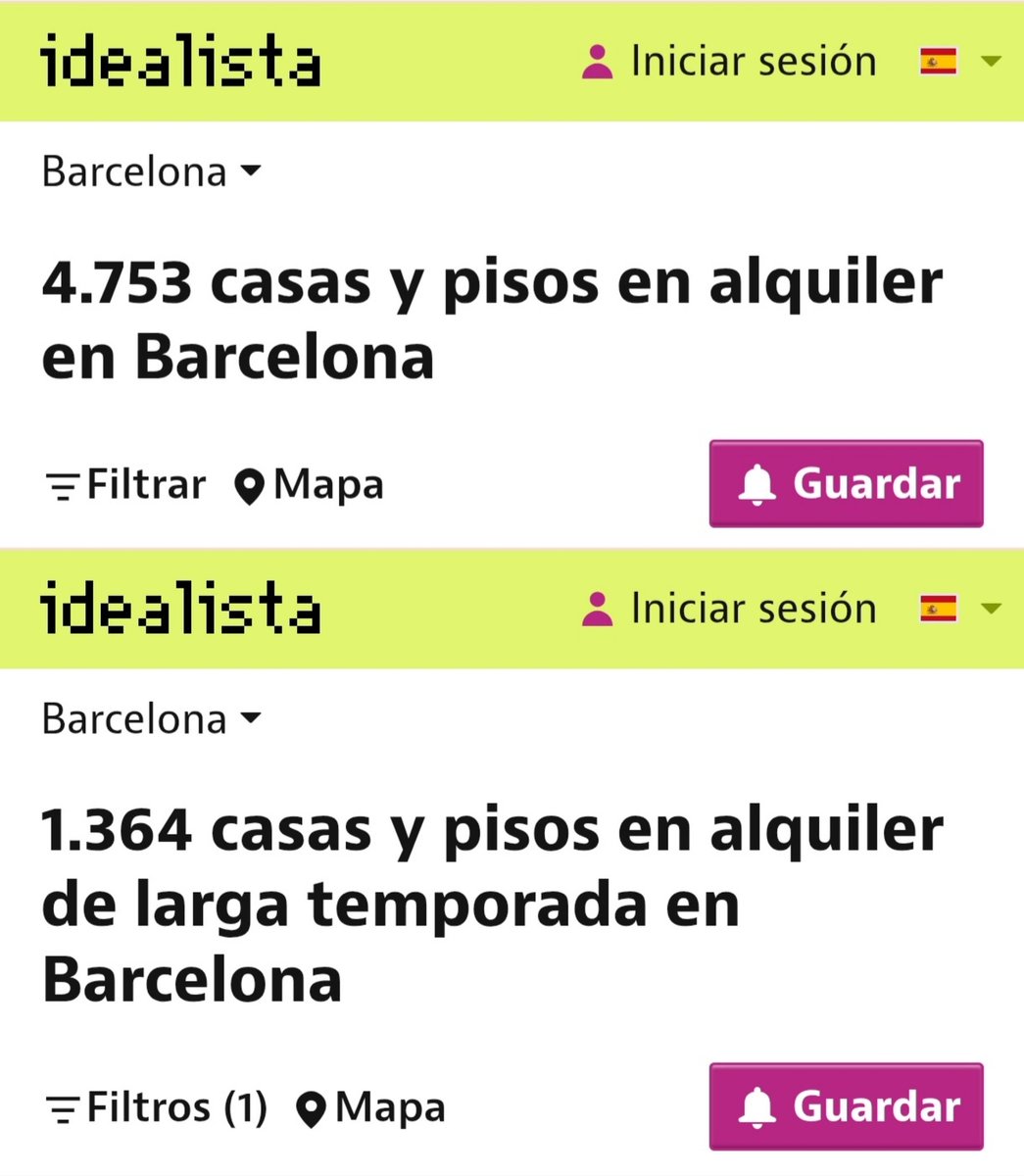laurevega's tweet photo. A Idealista de 4753 habitatges a Barcelona en un click passes a 1364. Més del 70% de "temporada". 

És urgent acabar amb aquest frau.
És imprescindible que es blindi l'habitatge de l'especulació.

No pot haver-hi treva fins arrencar les ciutats de les urpes dels voltors. https://t.co/xffc7lbNtf