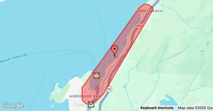 NewsRadioVAN's tweet photo. #WestVanBC Power is out for over 300 @bchydro customers on #BCHwy99 north of Horseshoe Bay to Sunset Beach. Make sure you use your 4-way stop procedure where the lights are flashing or not working. https://t.co/c1Sc2zWEIp