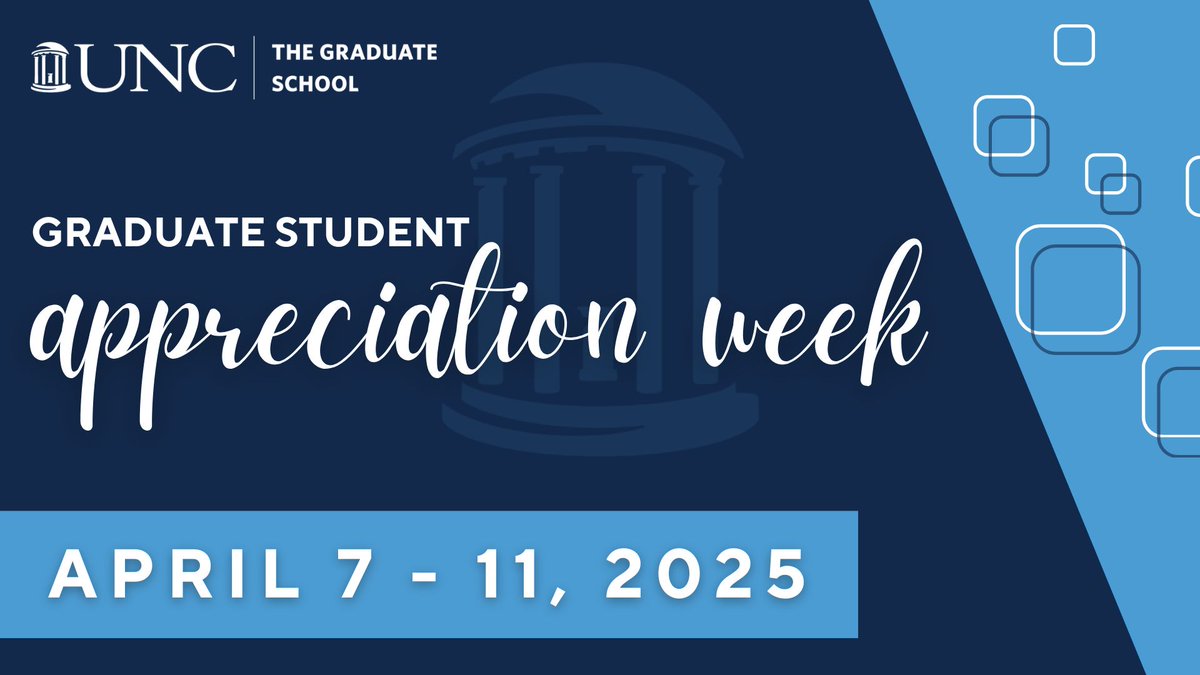 UNC College of Arts and Sciences (@unccollege) on Twitter photo This week is Graduate Student Appreciation Week, Tar Heels 🎉
From April 7-11, join <a href="/UNC_GradSchool/">UNC Graduate School</a> for special events celebrating graduate and professional students.
Events and more: gradschool.unc.edu/events/gpsaw/ This week is Graduate Student Appreciation Week, Tar Heels 🎉
From April 7-11, join <a href="/UNC_GradSchool/">UNC Graduate School</a> for special events celebrating graduate and professional students.
Events and more: gradschool.unc.edu/events/gpsaw/