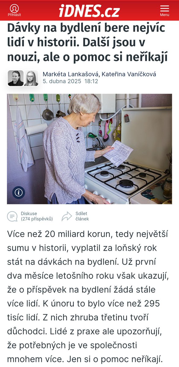 Sociální svědomí vlády @mjureka dosáhlo nového rekordu. Ke konci února pobíralo příspěvek na bydlení už 295 tisíc lidí. Největší skupinou příjemců jsou rodiny s dětmi a druhou největší jsou důchodci (83 tis.). Podle odborníků však vláda @p_Fiala dostala do nouze daleko víc lidí.