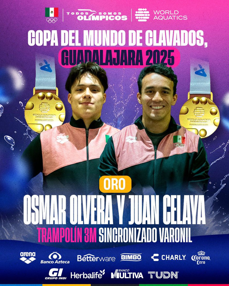 ¡Oro para México en Guadalajara 2025!
<a href="/Osmardiver05/">Osmar Olvera</a> y <a href="/JuanCelaya/">Juan Celaya OLY</a> aseguran la medalla de oro en la Copa del Mundo de Clavados. 

¡Un triunfo que nos llena de orgullo! 🥇
#TodosSomosOlímpicos