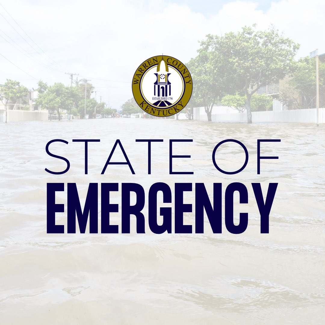 WarrenCountyGov's tweet photo. Judge Executive Doug Gorman has officially declared a State of Emergency for Warren County. 

We urge all residents to exercise extreme caution when driving. If travel is not essential, please stay home until the rain subsides and waters recede. Your safety is our top priority. https://t.co/u5EnfY51oZ