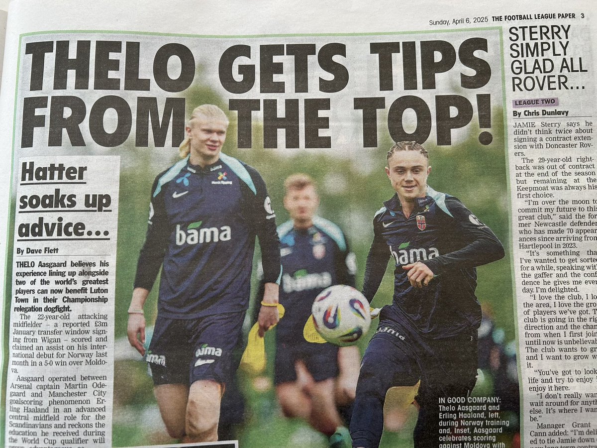 Dave Flett (@daveflettpress) on Twitter photo One for <a href="/LutonTown/">Luton Town FC</a> fans. I spoke to <a href="/TheloAasgaard/">Thelo</a> about how playing alongside <a href="/ErlingHaaland/">Erling Haaland</a> and Martin Odegaard on his Norway debut can now benefit the Hatters in their bid for Championship survival. Full story in <a href="/TheLeaguePaper/">The Football League Paper</a> - shops now and always great value for £2.20. One for <a href="/LutonTown/">Luton Town FC</a> fans. I spoke to <a href="/TheloAasgaard/">Thelo</a> about how playing alongside <a href="/ErlingHaaland/">Erling Haaland</a> and Martin Odegaard on his Norway debut can now benefit the Hatters in their bid for Championship survival. Full story in <a href="/TheLeaguePaper/">The Football League Paper</a> - shops now and always great value for £2.20.