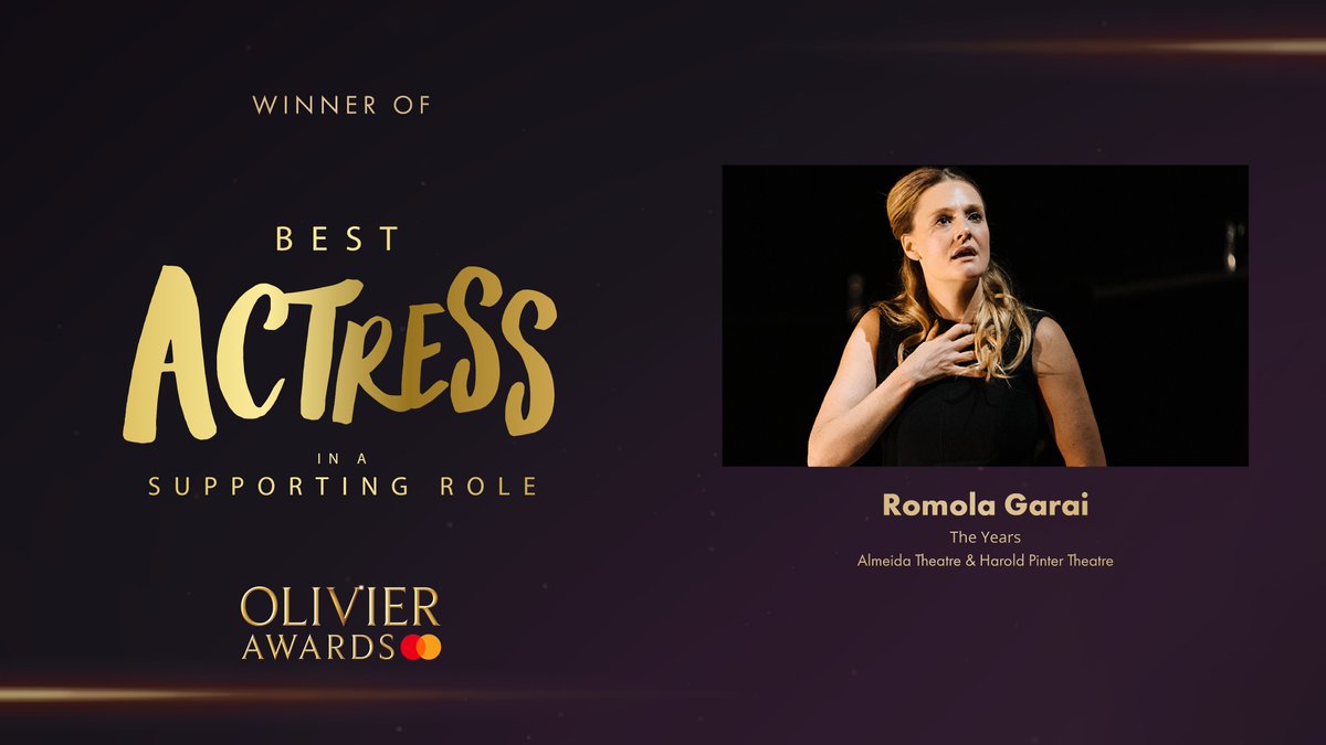 Olivier Awards (@olivierawards) on Twitter photo The Olivier Award for Best Actress in a Supporting Role goes to Romola Garai for <a href="/TheYearsPlay/">The Years</a> at the <a href="/AlmeidaTheatre/">Almeida Theatre</a> & <a href="/HPinterTheatre/">Harold Pinter Theatre</a>.
#OlivierAwards The Olivier Award for Best Actress in a Supporting Role goes to Romola Garai for <a href="/TheYearsPlay/">The Years</a> at the <a href="/AlmeidaTheatre/">Almeida Theatre</a> & <a href="/HPinterTheatre/">Harold Pinter Theatre</a>.
#OlivierAwards