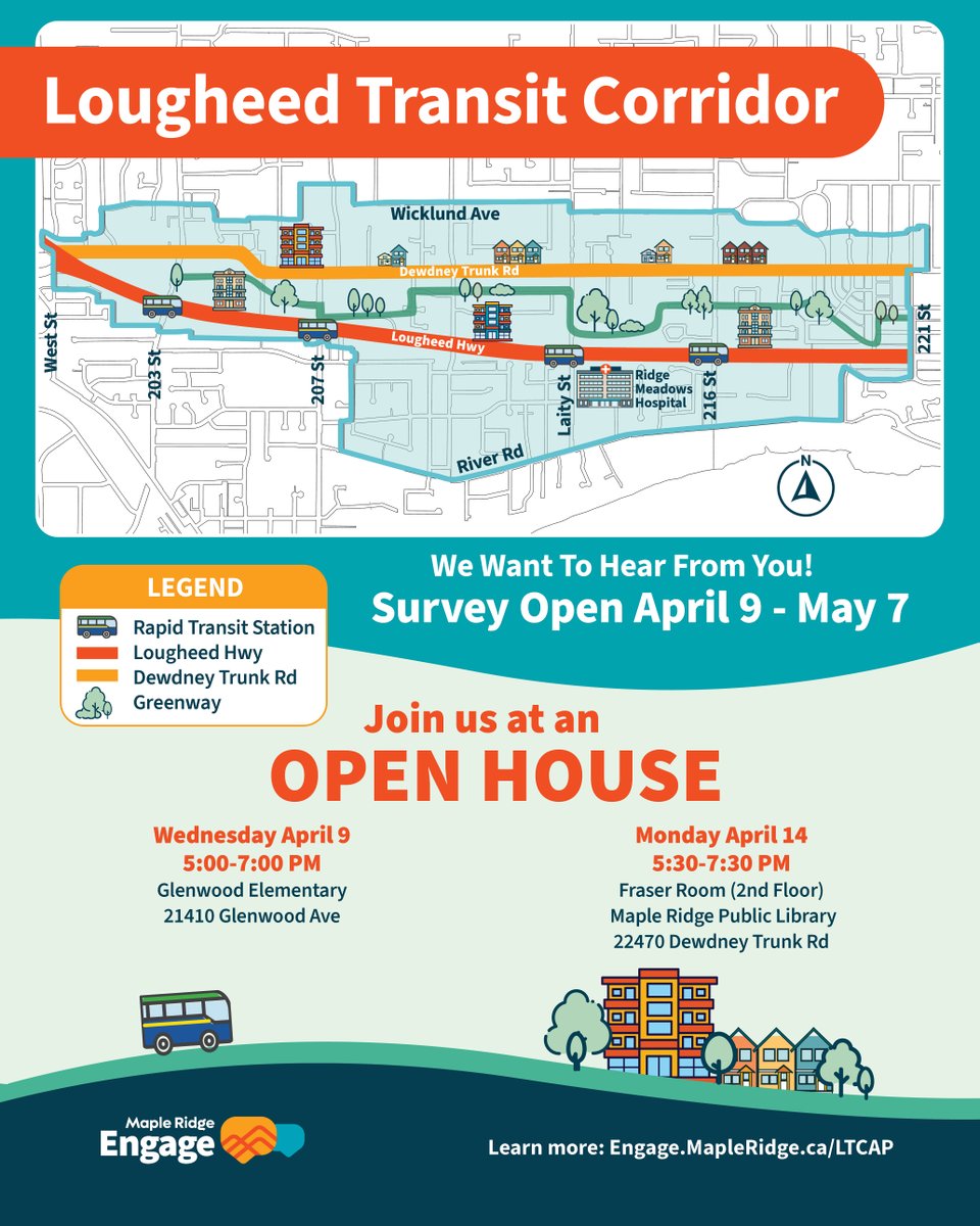 YourMapleRidge's tweet image. Attention! 🚨Lougheed is leveling up and #YourVoiceMatters Want New transit? More parks? Better housing? Manifest your dream neighbourhood! Join us: Open houses Apr 9 &amp;amp; 14 or share your thoughts online (survey opens Apr 9): Engage.MapleRidge.ca/LTCAP #FutureLoading #MapleRidge