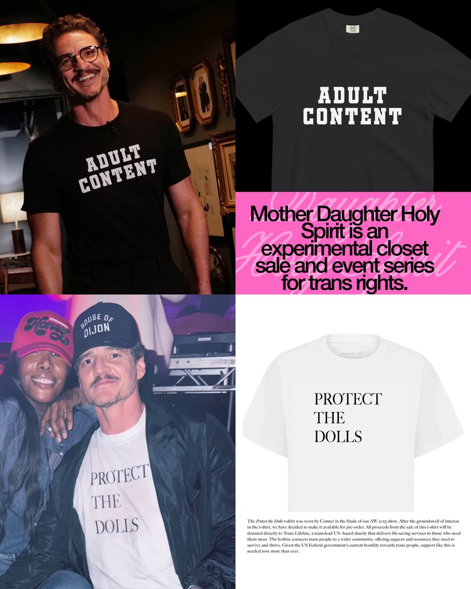 pascalarchive's tweet image. Pedro Pascal wearing shirts on the benefit of the Trans Justice Funding Project and Trans Lifeline 🫶🏳️‍⚧️

📎shorturl.at/zoTbR
📎shorturl.at/n3k4W