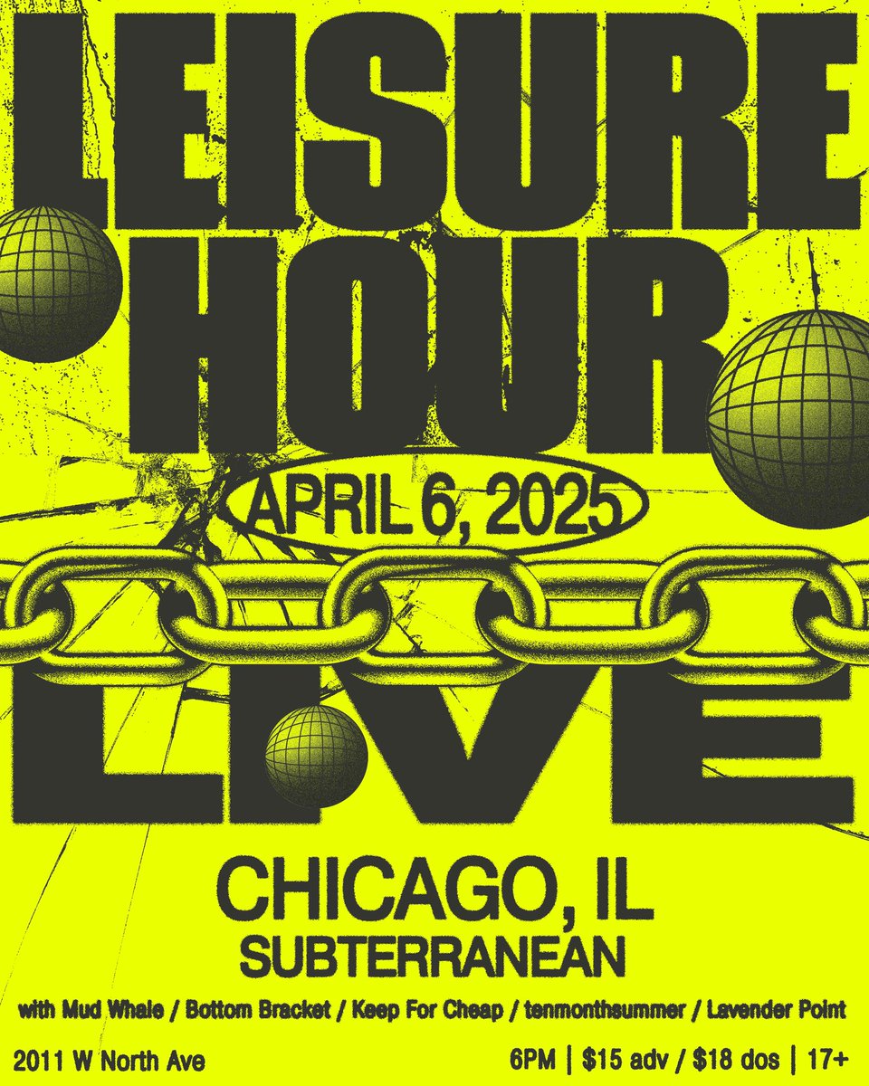 Brondo says you should come <a href="/subtchicago/">Subterranean</a> tonight to see us play with <a href="/Leisure_Hour_/">Baddie Hour (LP2 Coming 01/30)</a> <a href="/btmbrkt/">Bottom Bracket</a> <a href="/keepforcheap/">KfC - BIG GRASS OUT NOW</a> <a href="/tenmosummerband/">💜 tenmonthsummer - 3-way split out NOW💜</a> and <a href="/lavpoint/">lavpoint</a>