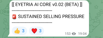 EyeTria's tweet photo. 🔥 Another real-time win from our AI system!

[[ EYETRIA AI CORE v0.02 (BETA) ]]
🚨 SUSTAINED SELLING PRESSURE

📉 Right after this alert, BTC dropped by 3.5%.
Not a coincidence—just pure algorithmic precision.

🧠 Join the revolution. Real signals. Real impact.
#Crypto #BTC https://t.co/f44uzQm6QP