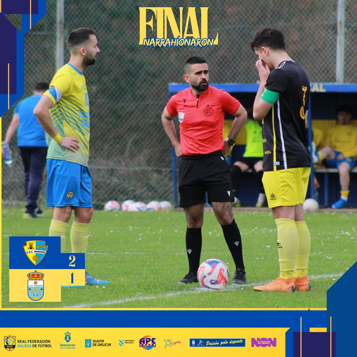 🏁 FINAL do #NarahioNaron en #AVeiga.

Partido moi igualado e disputado ata o final no que por pequenos detalles non nos permite puntuar nun campo difícil.

⚽️ Naveiras

#CDNaron