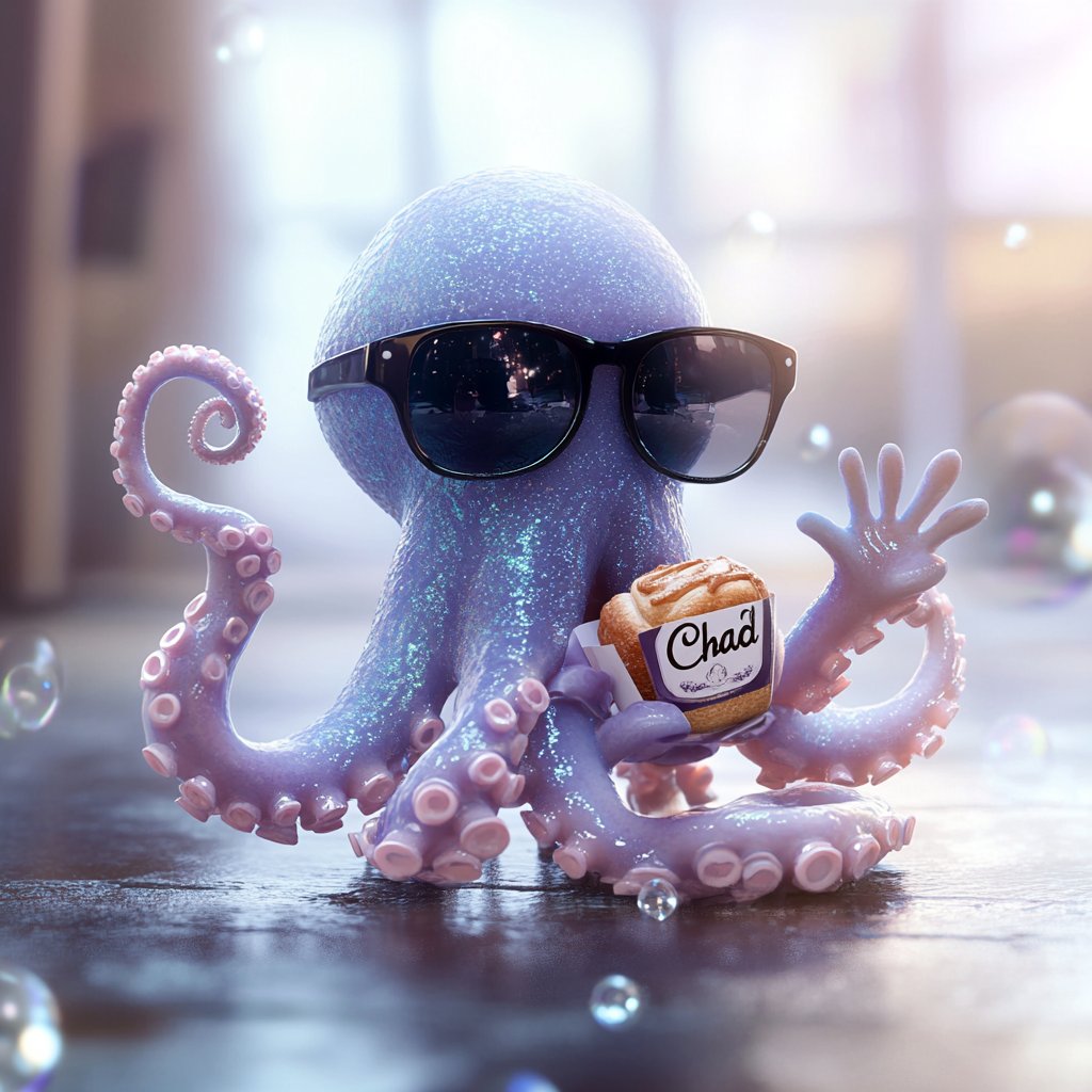 OctoChadQ's tweet photo. Octo Chad doesn’t just invest in crypto...
He invests in flavor too 🐙🥐
Start your day the $CHAD way — sweet, bold, and unforgettable 😎💜
This isn’t a meme… it’s a lifestyle.
#OctoChad #MemeSeason #CryptoComedy #SnackCoin #ChadEats #SolanaWave #Web3Energy #DeFiVibes #MemeTakeover #ChadCulture