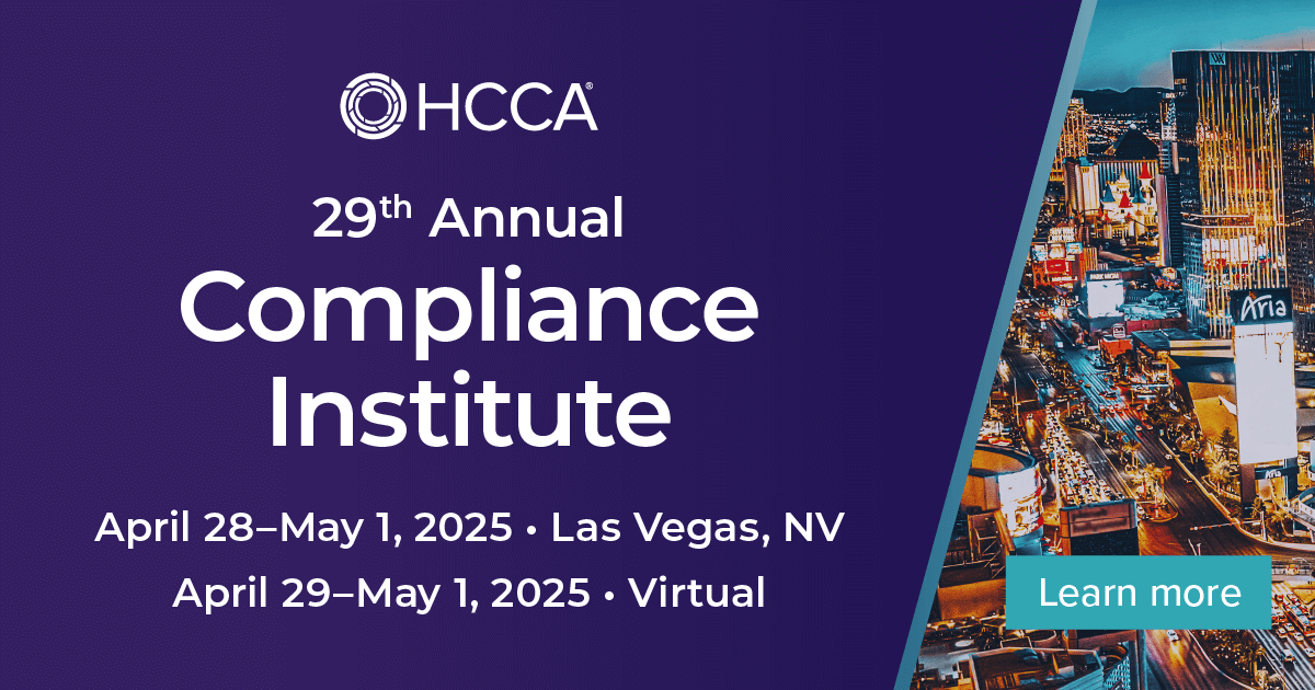 theHCCA's tweet photo. We're only a few weeks away from the 29th Annual Compliance Institute! Join us in Las Vegas or virtually for cutting-edge education &amp; valuable connections. You'll come away ready to drive compliance program success. View Agenda + Register:
https://t.co/ONM0pIKY3Q https://t.co/pmeOBYu4ji
