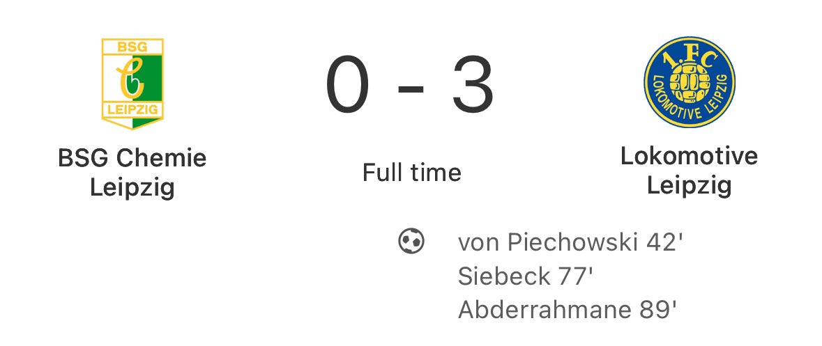 EastGermanFooty's tweet photo. Lok Leipzig made it a hat-trick of derby wins against Chemie Leipzig!
The Champions-elect are 10pts clear of HFC now with just 18pts to play for!
Chemie… 2pts above 17th, deep trouble.
#BSGLOK https://t.co/JWWeXYZNRf