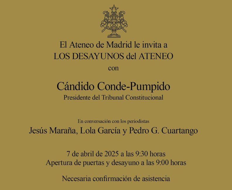 Este lunes estrenamos formato en el <a href="/ateneodemadrid/">Ateneo de Madrid</a> un grupo de once periodistas de muy distintos medios. El primer desayuno será con Cándido Conde-Pumpido, que responderá a las preguntas de <a href="/lolagarciagar/">Lola García</a>, <a href="/PedroCuartango/">Pedro G. Cuartango</a> y servidor.