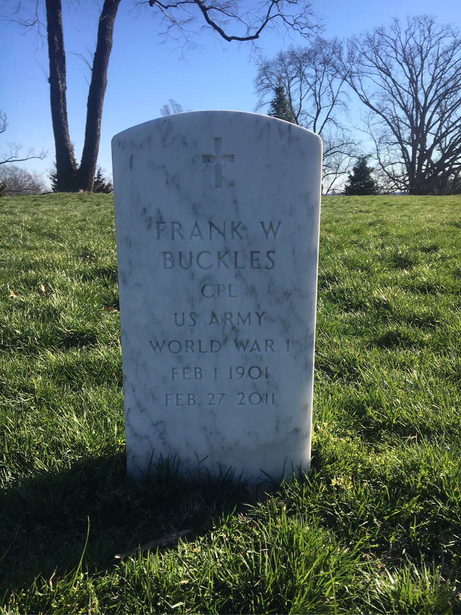 #OTD 1917 USA entered #WWII. Last living WWI Veteran <a href="/USArmy/">U.S. Army</a> Cpl. Frank Buckles joined at 16 serving as ambulance driver. Civ. POW Manilla 1941. Died 2011, buried Arlington NC. 
Army Cpl. Frank Buckles was 110. 
Leave a tribute: vlm.cem.va.gov/FRANKWBUCKLES/…
#PreservingVeteranLegacies