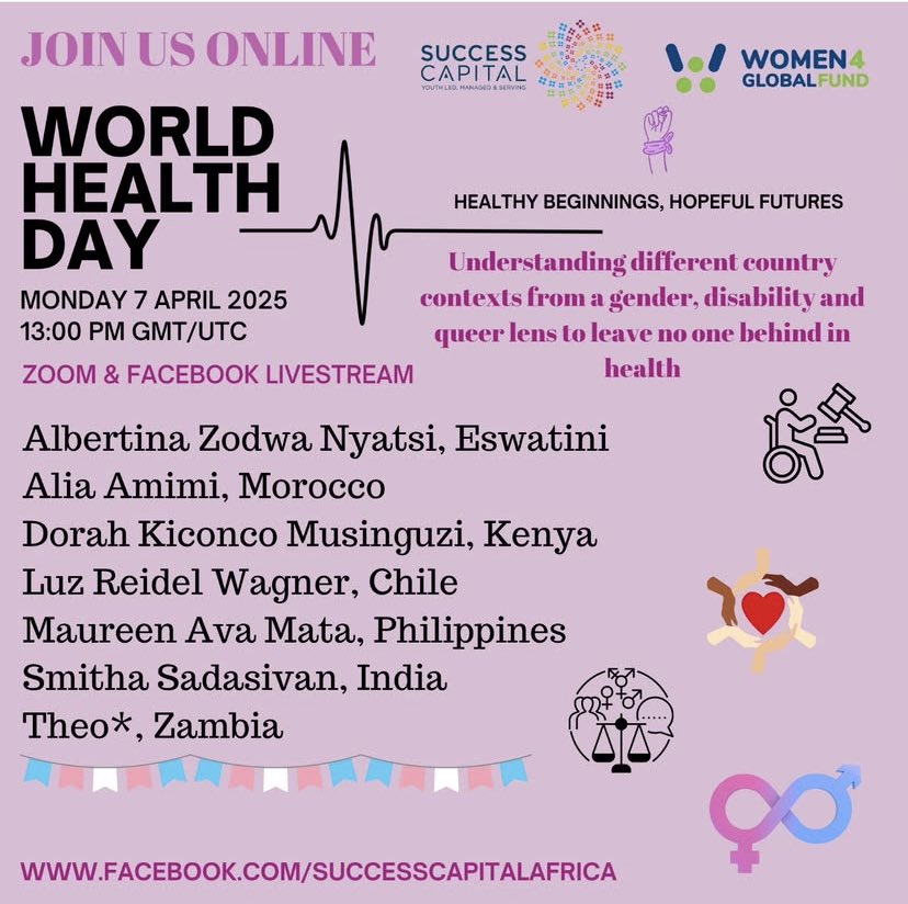 Women4GlobalFund (W4GF) (@w4_gf) on Twitter photo 📢 Tomorrow is #WorldHealthDay 💜
Join a powerful South-to-South conversation on health, gender, disability & equity 🌍
🎙️ W4GF’s Gender Advocacy Lead Alia Amimi joins <a href="/ProSuccessBW/">Success Capital</a> to centre voices of women in all their diversity—especially those affected by TB, Malaria & HIV. 📢 Tomorrow is #WorldHealthDay 💜
Join a powerful South-to-South conversation on health, gender, disability & equity 🌍
🎙️ W4GF’s Gender Advocacy Lead Alia Amimi joins <a href="/ProSuccessBW/">Success Capital</a> to centre voices of women in all their diversity—especially those affected by TB, Malaria & HIV.