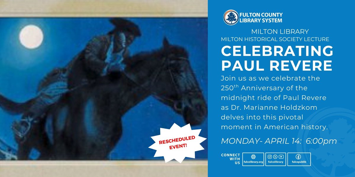 Due to ongoing facility repairs, this program has been rescheduled to Monday, April 14 at 6:00 p.m. #paulrevere #thenewmiltonlibrary