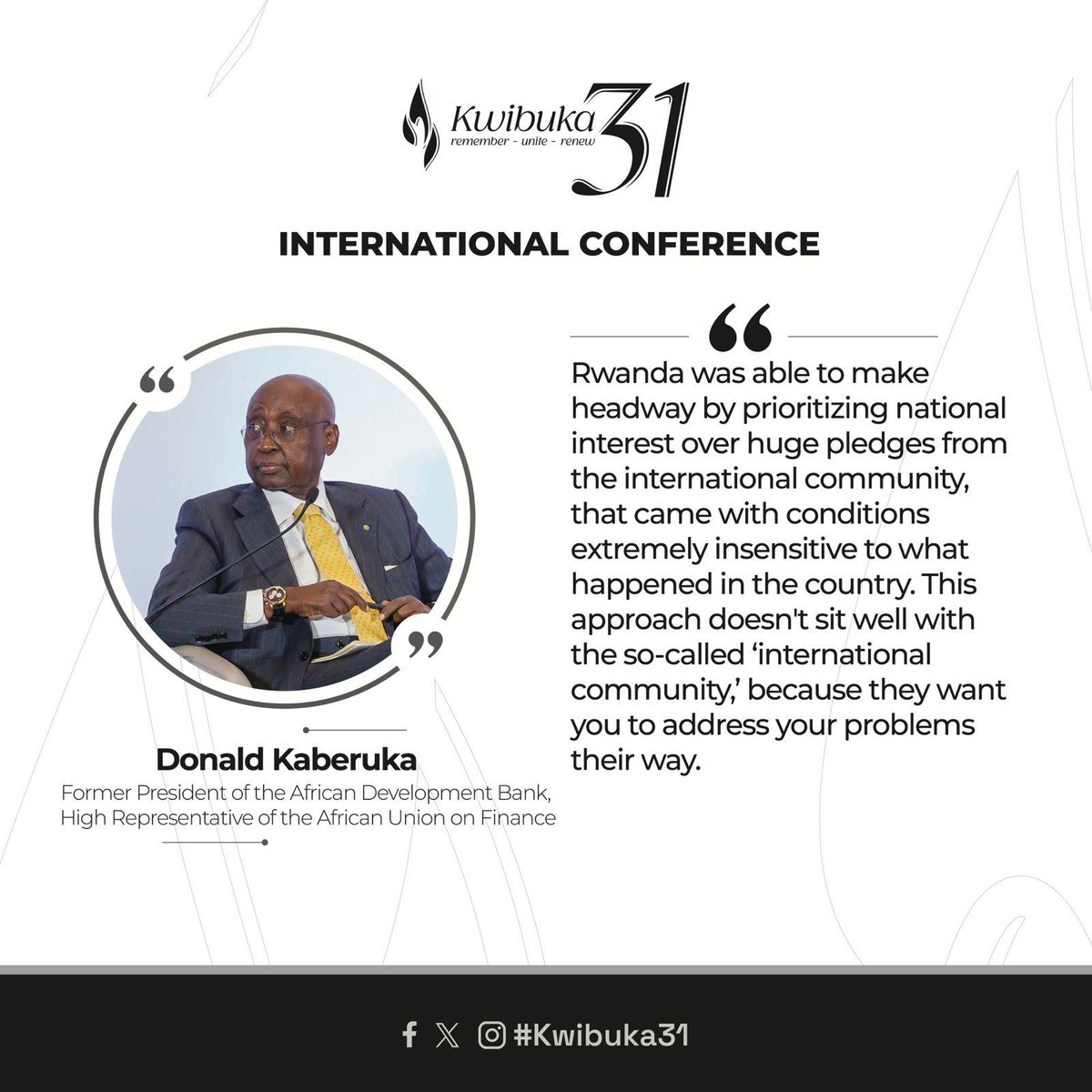 Donald Kaberuka, former president of the African Development Bank, emphasized that after the 1994 Genocide against the Tutsi, Rwanda refused to let international conditions dictate its recovery, choosing its own path to healing. #Kwibuka31 

youtube.com/watch?v=sz6z18…