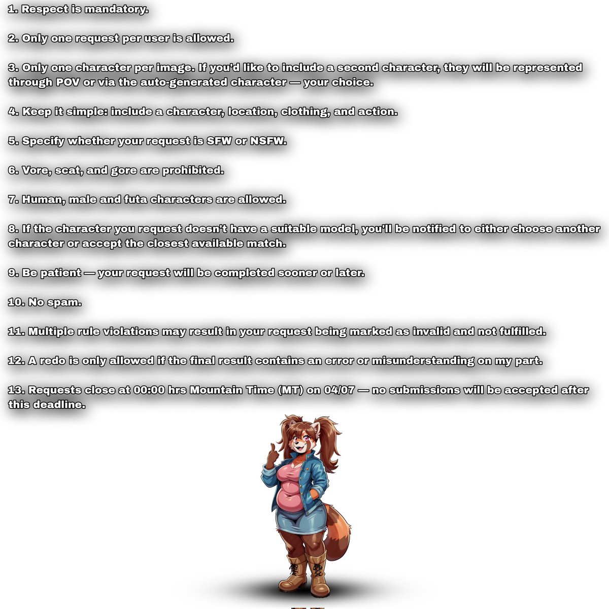 🚨 REQUESTS ARE OPEN 🚨
It's time! ✨
Please make sure to read the rules before submitting your request. 🙏
Have fun and enjoy your Sunday! 😊