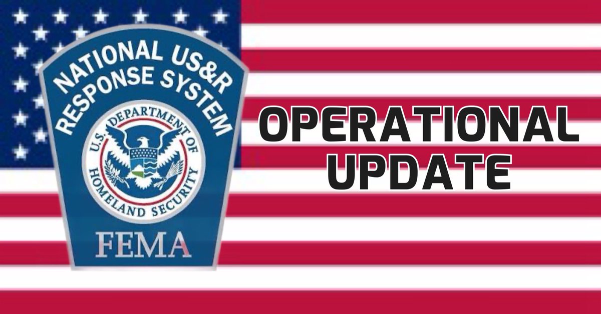 Six Type 3 FEMA US&amp;R Teams remain deployed in the Mississippi and Ohio Valleys. VA-TF1, VA-TF2,MD-TF1, CO-TF1, PA-TF1 remain staged across Kentucky and Tennessee ready to support the effected states. NE-TF1 has been requested and engaged with the State of Arkansas for flood water