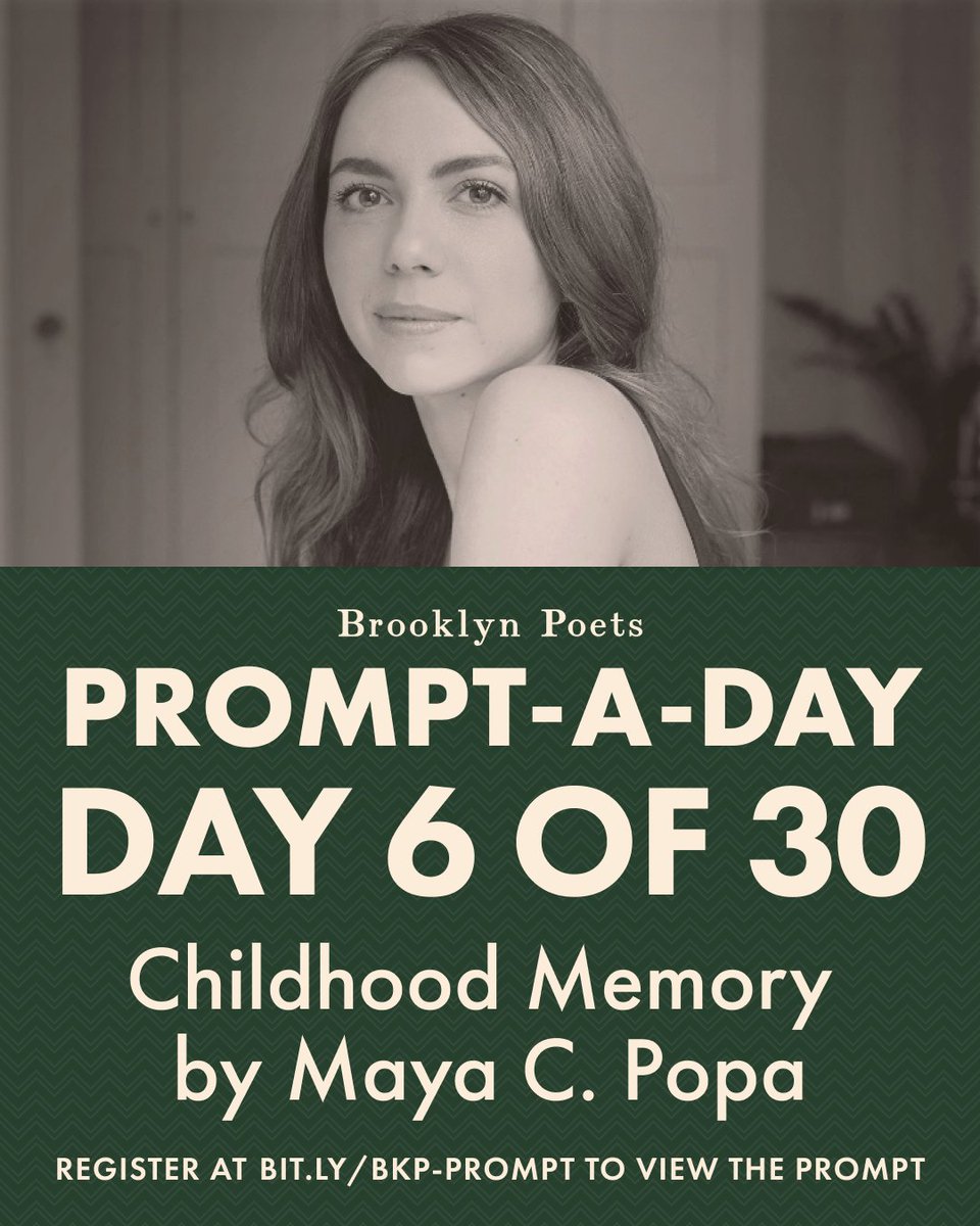 Brooklyn Poets (@brooklynpoets) on Twitter photo Our 6th prompt this April is “Childhood Memory"
by <a href="/MayaCPopa/">Dr. Maya C. Popa</a>! To view the prompt—register via sliding scale donation at brooklynpoets.org/promptaday
All registrations will support Brooklyn Poets fellowships, financial aid offerings & free programming ❤️ Our 6th prompt this April is “Childhood Memory"
by <a href="/MayaCPopa/">Dr. Maya C. Popa</a>! To view the prompt—register via sliding scale donation at brooklynpoets.org/promptaday
All registrations will support Brooklyn Poets fellowships, financial aid offerings & free programming ❤️
