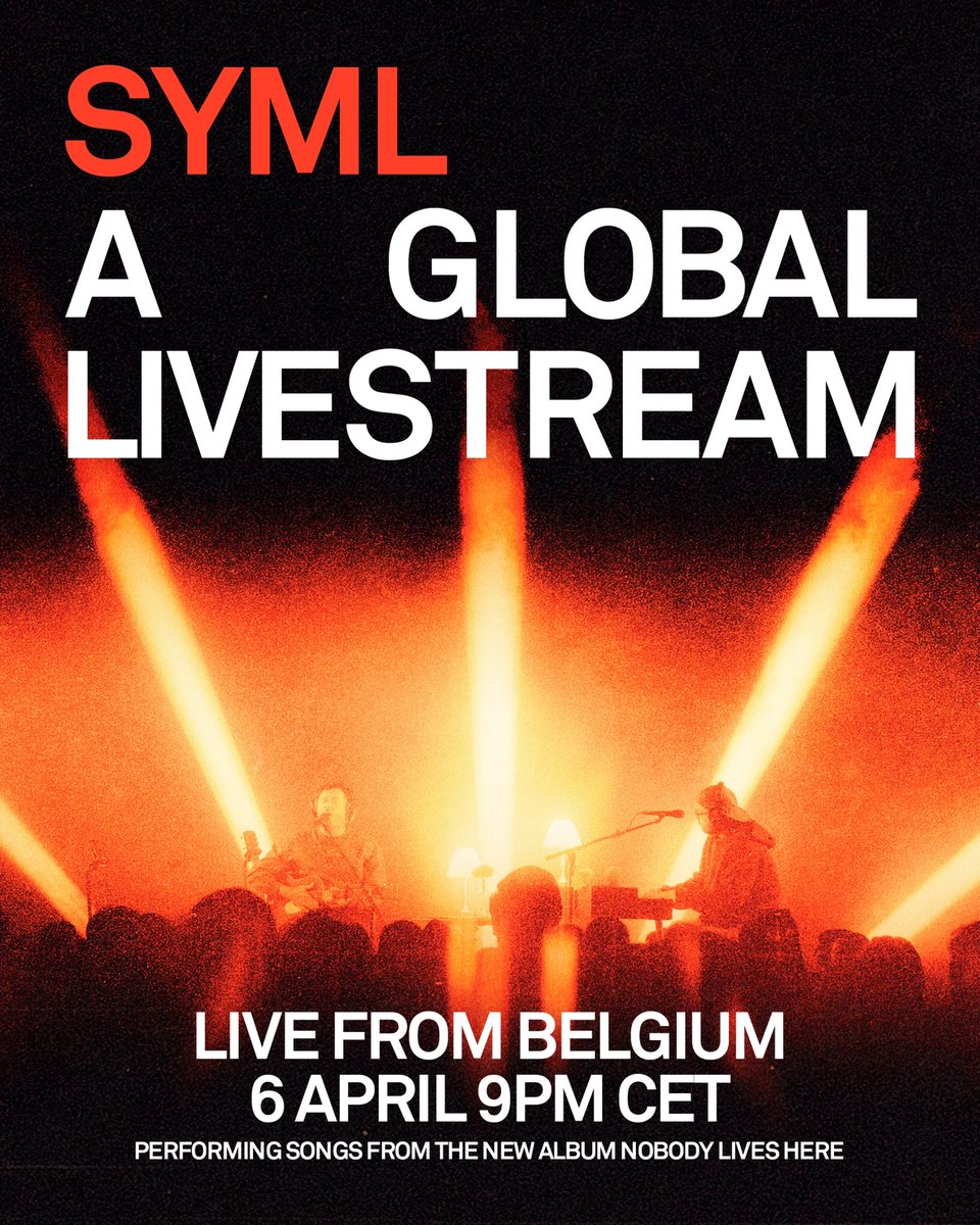 Fin Recordings (@finrecordings) on Twitter photo LIVESTREAM FROM BELGIUM
syml.ffm.to/youtube
Celebrate the release of the new album 'Nobody Lives Here' by joining SYML for a free global livestream on youtube, live from <a href="/Wintercircus_BE/">Wintercircus Ghent</a> in Ghent
Belgium 9p CEST • London 8p BST • São Paulo 4p BRT • Seattle 12p PT LIVESTREAM FROM BELGIUM
syml.ffm.to/youtube
Celebrate the release of the new album 'Nobody Lives Here' by joining SYML for a free global livestream on youtube, live from <a href="/Wintercircus_BE/">Wintercircus Ghent</a> in Ghent
Belgium 9p CEST • London 8p BST • São Paulo 4p BRT • Seattle 12p PT