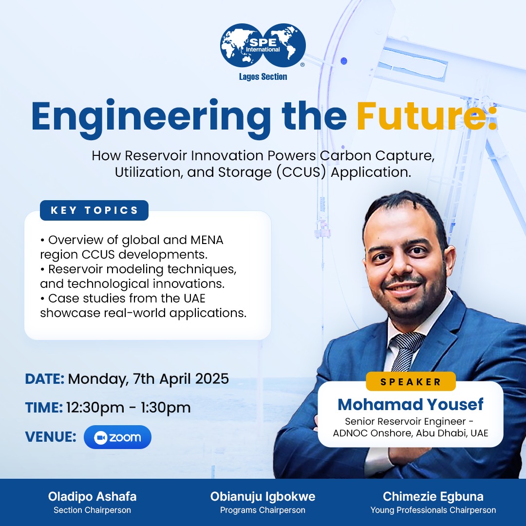 Have you registered?
Join Us for an Insightful SPE Technical Session TOMORROW!🚀

Engineering the Future: How Reservoir Innovation Powers CCUS Application

Carbon Capture, Utilization, and Storage (CCUS) is shaping the future of energy sustainability and net-zero goals.