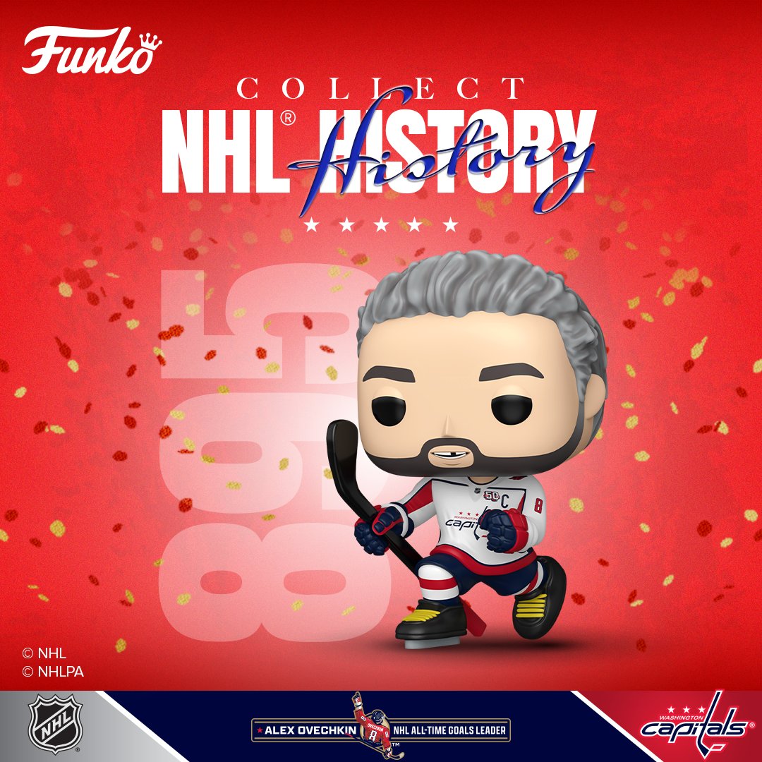 OriginalFunko's tweet photo. GAME. FOREVER. CHANGED. 🏒The Great 8 has officially broken the record for most career goals in NHL® history!! Commemorate this monumental sports moment by pre-ordering POP! Alex Ovechkin (GR895) for a limited time. https://t.co/SBE66F6Y5a #Funko #FunkoPOP #NHL https://t.co/uroH8zwHQm