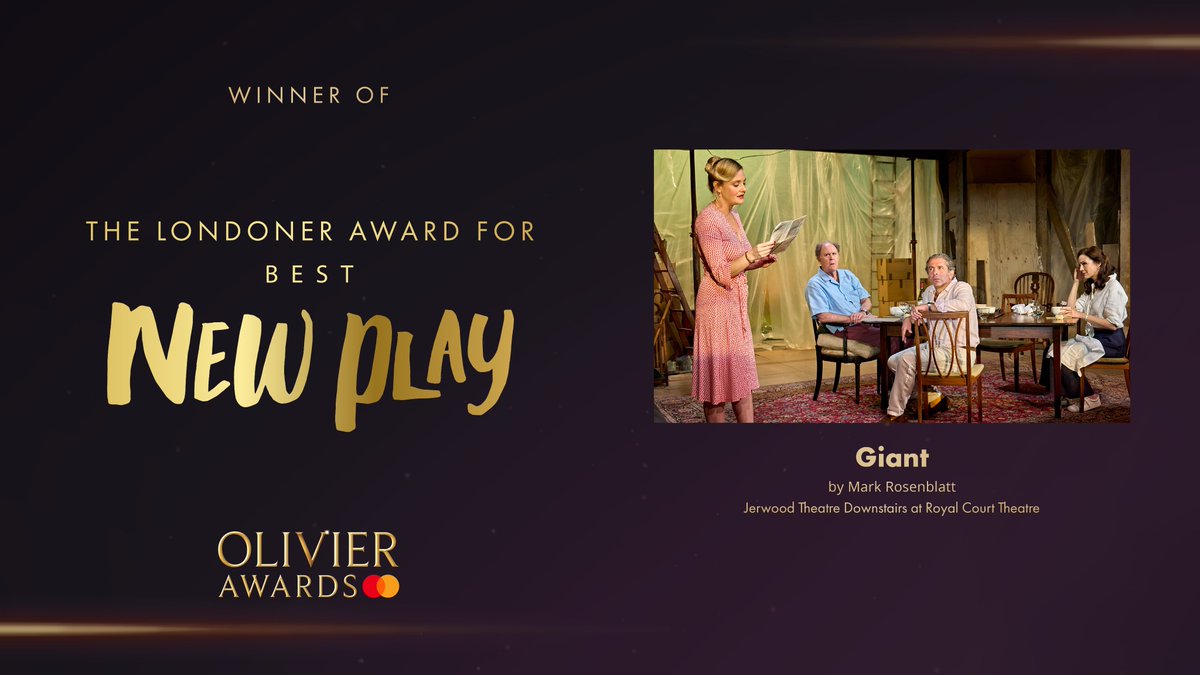 The Londoner Award for Best New Play goes to <a href="/GiantThePlay/">Giant</a> by Mark Rosenblatt at #JerwoodTheatreDownstairs at the <a href="/royalcourt/">Royal Court</a>.

#OlivierAwards