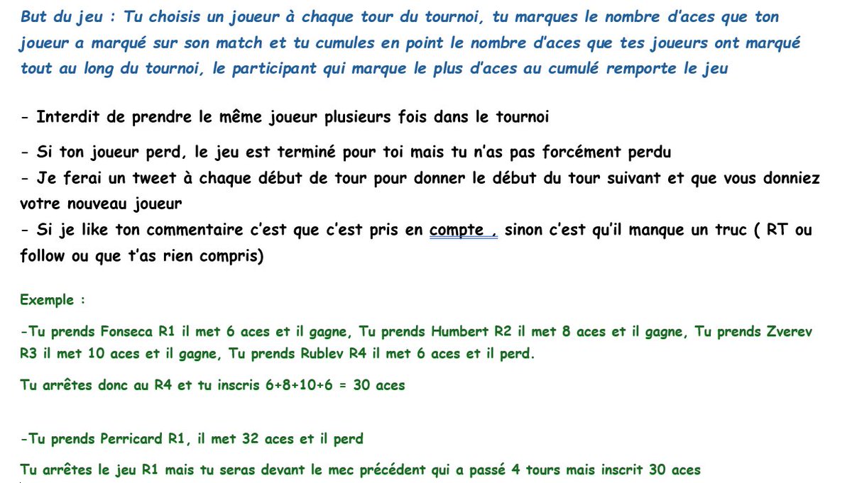 BenjolATP's tweet image. 🚨JEU CHALLENGE ACE Monte Carlo

Choisis un joueur à chaque tour, claques le + d'aces et remportes le jeu ! 🎾

➡️Pour jouer : RT + FOLLOW @BenjolATP ⬅️

🎁 A gagner : je sais pas encore 
⚠️ DEADLINE DEMAIN 11H 
Donnes ton joueur R1 sous ce post ⬇️⬇️⬇️