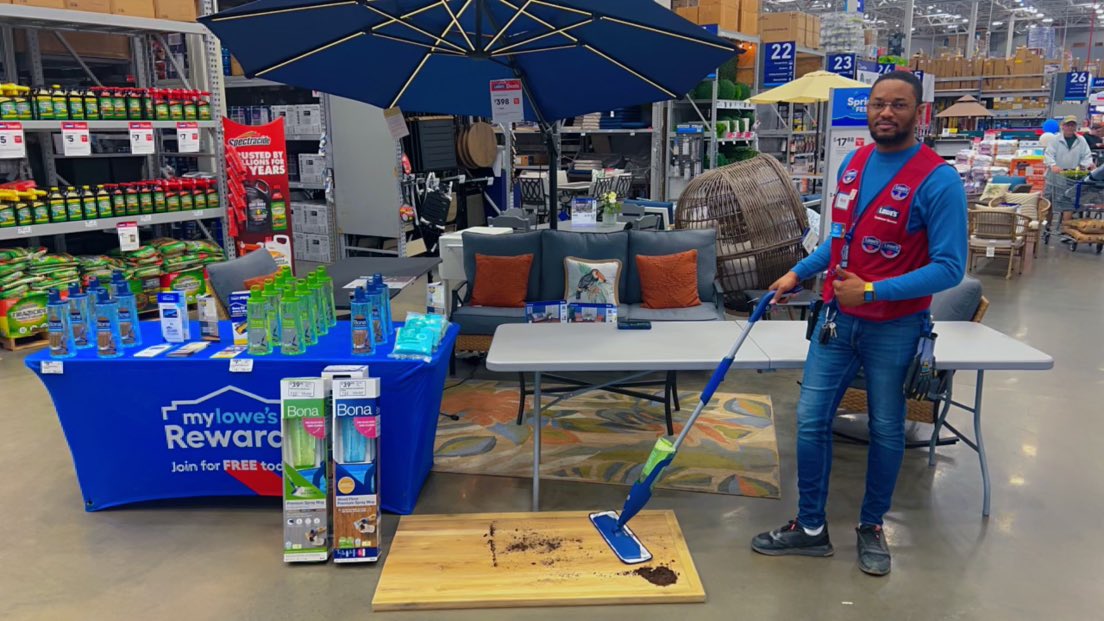 Matthew Marshall (@matt2664) on Twitter photo Driving sales through weekend demonstrations, This weekend we demoed the Bona hardwood and hard surface floor cleaner.
At Lowes only for $39.98
Customers had the opportunity to try it out before they purchased!
<a href="/SamCharles07/">Sam Charles</a> <a href="/Houghton1366/">Chad Houghton</a> <a href="/BelindaS2664/">Belinda</a> <a href="/LaverneW22/">Laverne White</a> Driving sales through weekend demonstrations, This weekend we demoed the Bona hardwood and hard surface floor cleaner.
At Lowes only for $39.98
Customers had the opportunity to try it out before they purchased!
<a href="/SamCharles07/">Sam Charles</a> <a href="/Houghton1366/">Chad Houghton</a> <a href="/BelindaS2664/">Belinda</a> <a href="/LaverneW22/">Laverne White</a>
