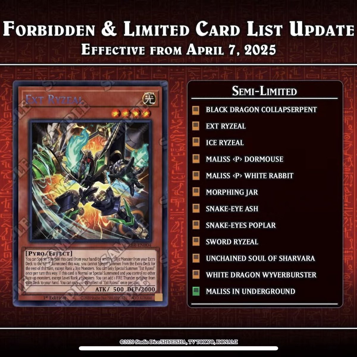 YuGiOhNewsTCG's tweet image. ❰𝗙𝗼𝗿𝗯𝗶𝗱𝗱𝗲𝗻 &amp;amp; 𝗟𝗶𝗺𝗶𝘁𝗲𝗱 𝗟𝗶𝘀𝘁❱
Konami revealed the latest #YuGiOhTCG Forbidden &amp;amp; Limited List update during the YCS Houston livestream❗️

#遊戯王 #YuGiOh #유희왕