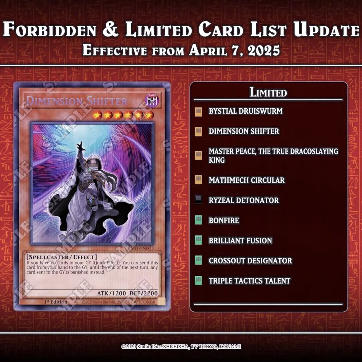 YuGiOhNewsTCG's tweet image. ❰𝗙𝗼𝗿𝗯𝗶𝗱𝗱𝗲𝗻 &amp;amp; 𝗟𝗶𝗺𝗶𝘁𝗲𝗱 𝗟𝗶𝘀𝘁❱
Konami revealed the latest #YuGiOhTCG Forbidden &amp;amp; Limited List update during the YCS Houston livestream❗️

#遊戯王 #YuGiOh #유희왕