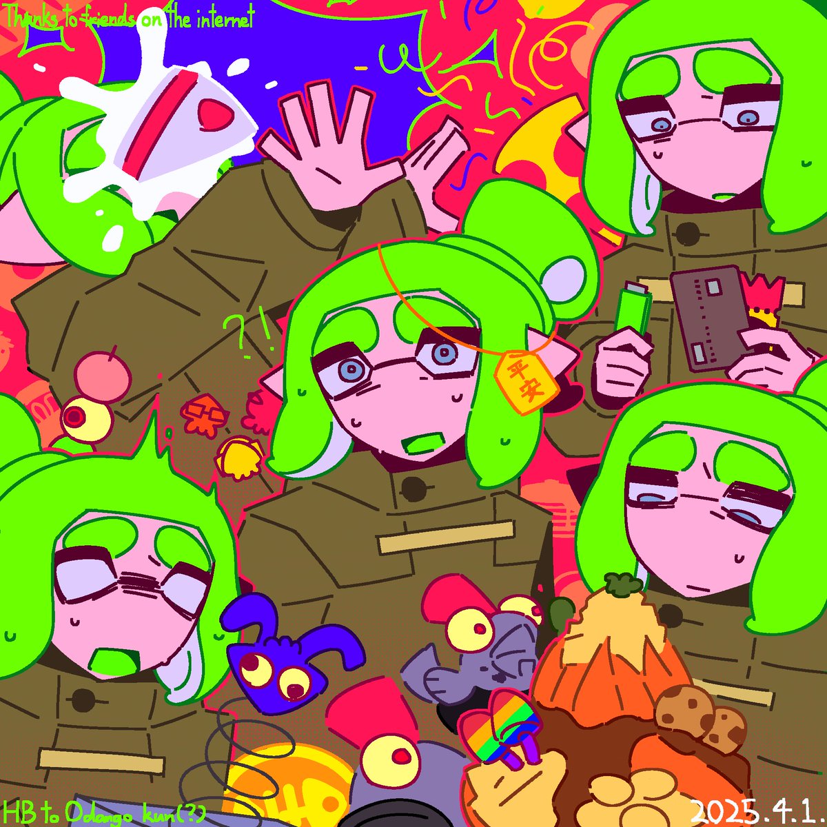 Riciwaaaa's tweet photo. 不知道画什么于是从网友那里问了一些词条，全部加在画面里了！
#splatoon3 https://t.co/yZPkkXqUWt