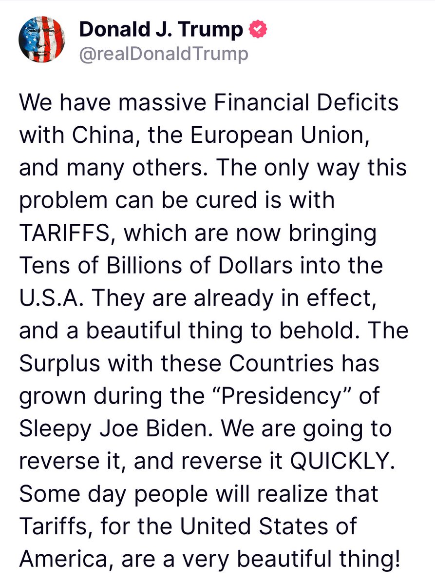 Breaking911's tweet photo. 🚨POTUS: “Someday people will realize that Tariffs, for the United States of America, are a very beautiful thing!” https://t.co/1ZhYmDKbZC