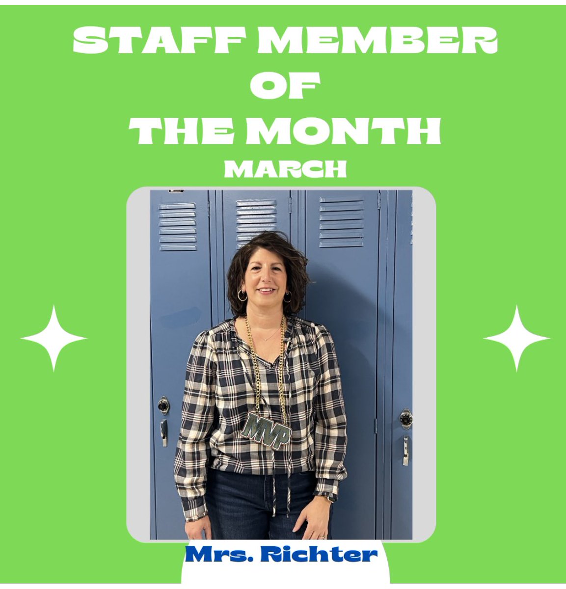 Congratulations to 8th Grade ELA teacher, Mrs. Richter, on being selected the Maple Place Staff Member of the Month! Thank you for all you do for all of us at Maple Place, <a href="/MrsRichterReads/">Jackie Richter</a>! <a href="/OPSchoolsNJ/">Oceanport Schools</a>  #ChargingAhead