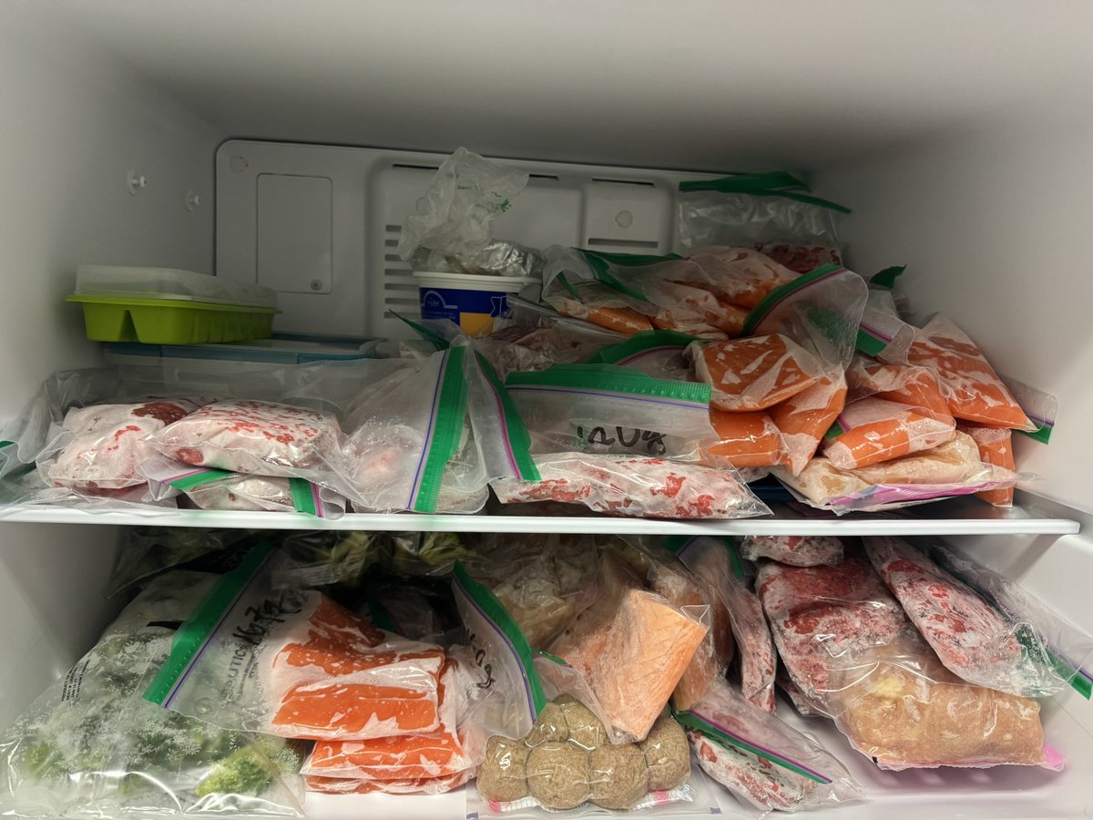 this is what my freezer looks like, full of salmon, chicken, and ground beef… i’m convinced i have a food hoarding problem