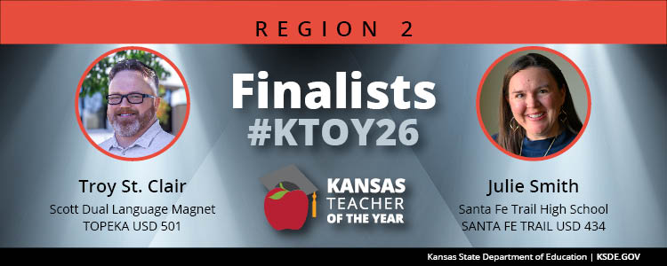 KS Dept of Education (@ksdehq) on Twitter photo Congratulations to 2026 Region 2 Kansas Teacher of the Year finalists Troy St. Clair, P.E. teacher at Scott Dual Language Magnet, Topeka USD 501, and Julie Smith, a bus. and digital teacher at Santa Fe Trail HS, Santa Fe Trail USD 434! <a href="/TPSScott/">Scott Dual Language</a> <a href="/TPS_501/">TopekaPublicSchools</a> <a href="/sfthscharger/">Santa Fe Trail HS</a> <a href="/434Usd/">USD 434 Santa Fe Trail</a> Congratulations to 2026 Region 2 Kansas Teacher of the Year finalists Troy St. Clair, P.E. teacher at Scott Dual Language Magnet, Topeka USD 501, and Julie Smith, a bus. and digital teacher at Santa Fe Trail HS, Santa Fe Trail USD 434! <a href="/TPSScott/">Scott Dual Language</a> <a href="/TPS_501/">TopekaPublicSchools</a> <a href="/sfthscharger/">Santa Fe Trail HS</a> <a href="/434Usd/">USD 434 Santa Fe Trail</a>