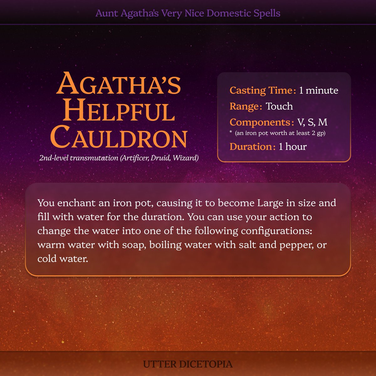 UtterDicetopia's tweet image. Auntie Agatha shows us a new spell, for all the domestic wizards and witches out there to keep their homes conveniently managed. Hope you&apos;ll enjoy!