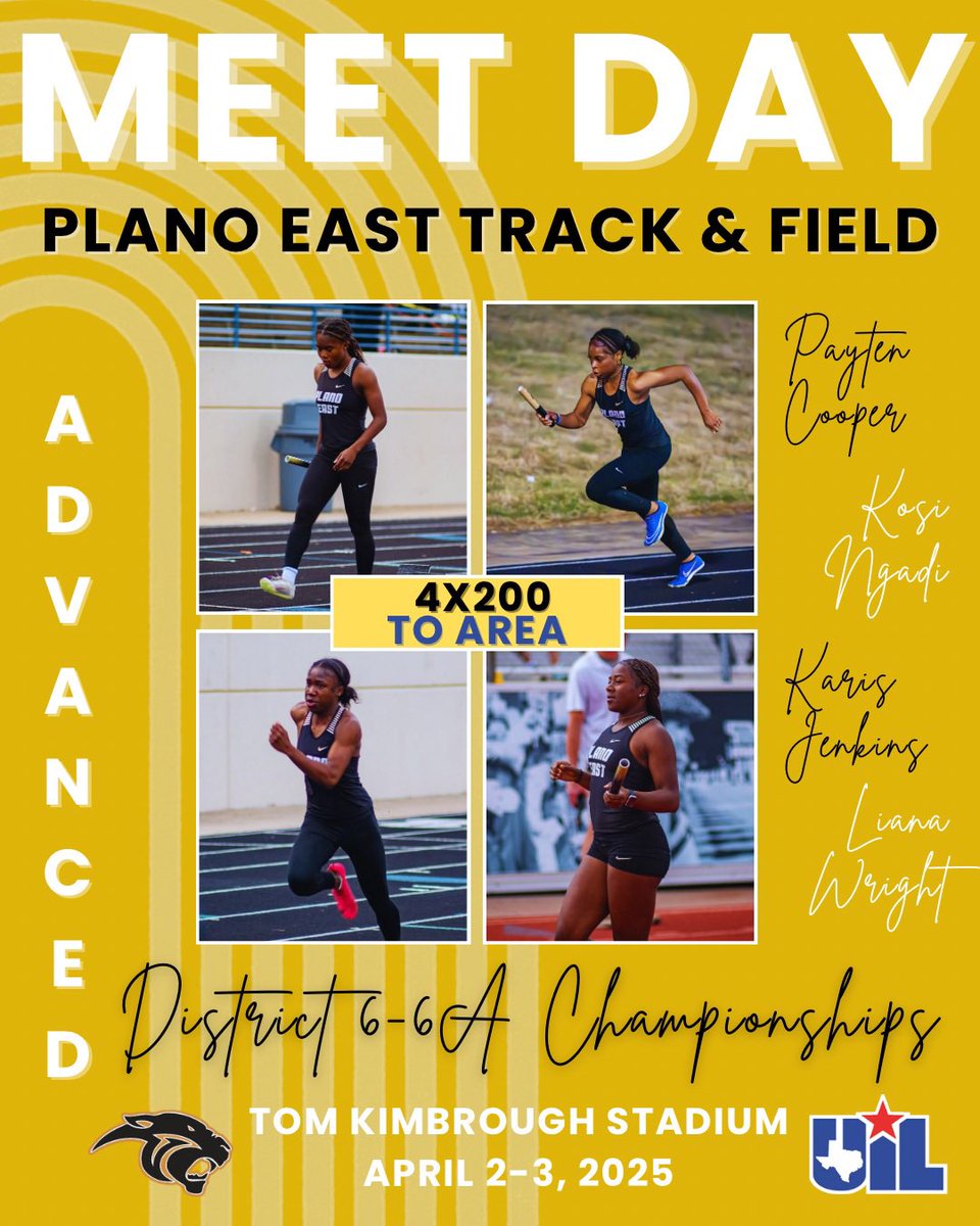 💥Tickets Punched to Area 🎟️ in all Relays💥

4th in the 4x200

Congrats Payten Cooper, Kosi Ngadi, Karis Jenkins and Liana Wright‼️

<a href="/EastPanthers1/">Plano East Senior High School Panthers</a> <a href="/PESH_Athletics/">Plano East Panthers</a> <a href="/CoachReedXCTF/">Robert Reed</a>