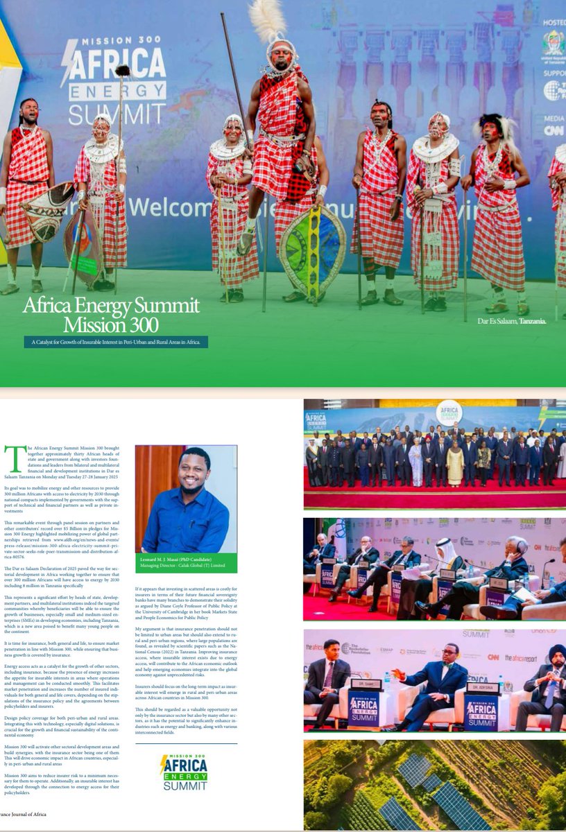 leonard_masai's tweet photo. The Insurance Journal has published it's 23 Journal.

Found an article titled: 

'Africa Energy Summit Mission 300, A Catalyst for Growth of Insurable Interest in Peri-Urban and Rural Areas in Africa" Page 36.

 Masai https://t.co/ckqpWI3ttk