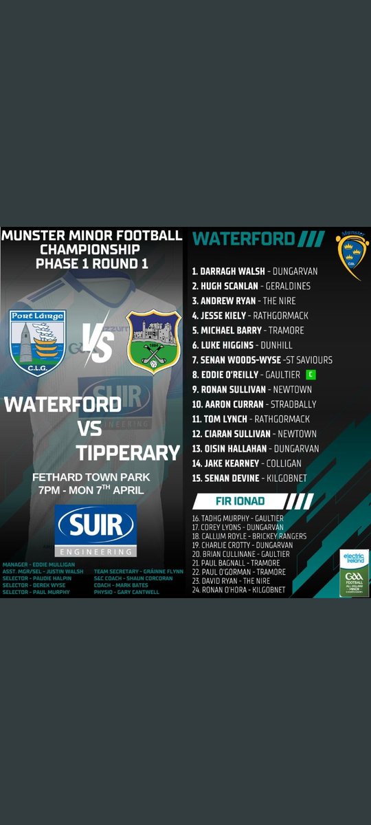 James Mansfield (@moinseail) on Twitter photo Very best of luck to the entire <a href="/WaterfordGAA/">Waterford GAA</a> minor football squad and all the management team who begin their Munster championship away to <a href="/TipperaryGAA/">Tipperary GAA</a> tomorrow.
Massive effort gone into this teams preparation.πβͺπ΅ππ» Very best of luck to the entire <a href="/WaterfordGAA/">Waterford GAA</a> minor football squad and all the management team who begin their Munster championship away to <a href="/TipperaryGAA/">Tipperary GAA</a> tomorrow.
Massive effort gone into this teams preparation.πβͺπ΅ππ»