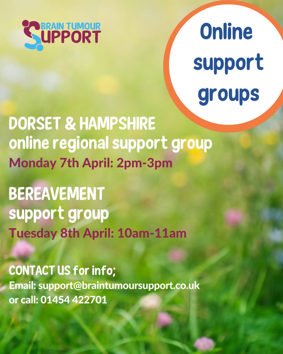 We have two online support sessions this week. For more information about any of our support sessions, please follow the link in bio or call 01454 422701 
#braintumoursupport #supportgroups