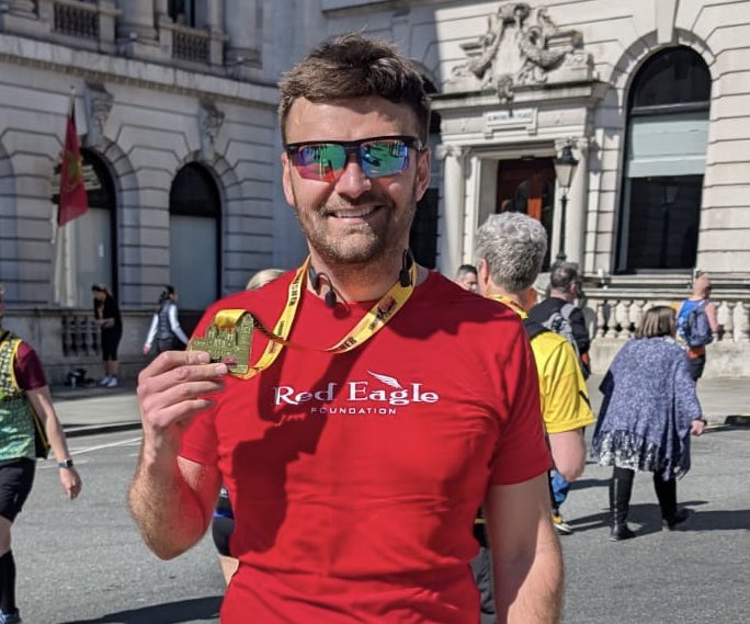 A huge thanks to Sarah Comins, Sam Addy, Mark &amp; Jenny Caldecourt who ran the London Landmarks Half Marathon for the Red Eagle Foundation today. Nearly £4,500 was raised between them.