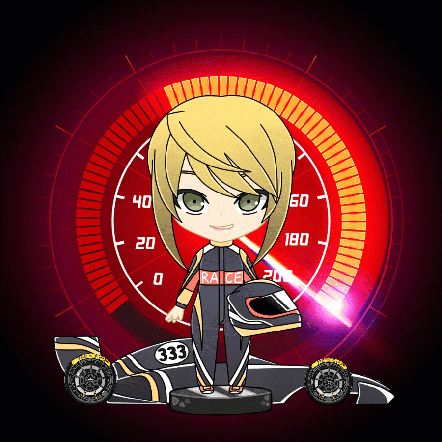 NftTasha's tweet image. Subject ArtStyleMimi #333 (driver #333) competes in tomorrow's rally.  High adrenaline predicted to improve performance. Come support! 🏎️ #Fenna #RacingScience )😃